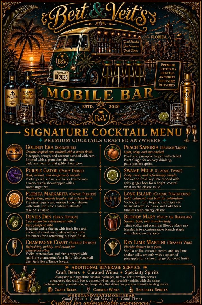 Bert and Vert's Signature Cocktail Menu